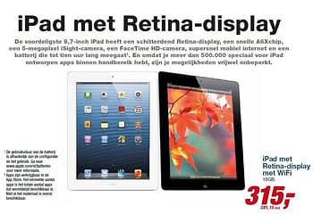 Aanbiedingen Ipad met retina-display met wifi - Apple - Geldig van 23/07/2014 tot 05/08/2014 bij Makro
