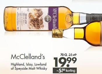 Aanbiedingen Mcclelland`s highland, islay, lowland of speyside malt whisky - McClelland’s  - Geldig van 27/07/2014 tot 09/08/2014 bij Mitra