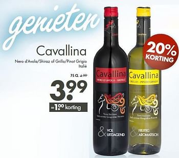 Aanbiedingen Cavallina nero d`avola-shiraz of grillo-pinot grigio italië - Witte wijnen - Geldig van 27/07/2014 tot 09/08/2014 bij Mitra