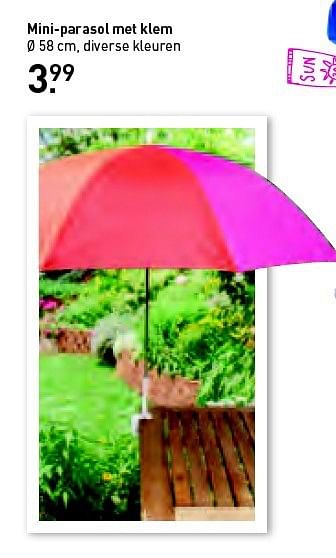 Aanbiedingen Mini-parasol met klem - Huismerk - Xenos - Geldig van 27/07/2014 tot 09/08/2014 bij Xenos