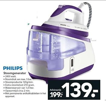 Aanbiedingen Philips stoomgenerator - Philips - Geldig van 28/07/2014 tot 06/08/2014 bij Blokker