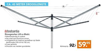 Aanbiedingen Droogmolen lift-o-matic - Brabantia - Geldig van 28/07/2014 tot 06/08/2014 bij Blokker