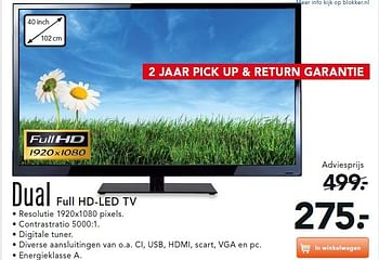 Aanbiedingen Dual full hd-led tv - Dual - Geldig van 28/07/2014 tot 06/08/2014 bij Blokker