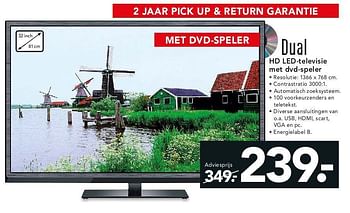 Aanbiedingen Dual hd led-televisie met dvd-speler - Dual - Geldig van 28/07/2014 tot 06/08/2014 bij Blokker