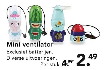 Aanbiedingen Mini ventilator exclusief batterijen - Huismerk - Blokker - Geldig van 28/07/2014 tot 06/08/2014 bij Blokker
