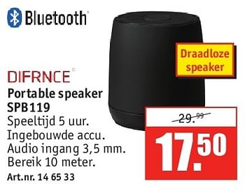 Aanbiedingen Portable speaker spb119 - Difrnce - Geldig van 28/07/2014 tot 10/08/2014 bij Kijkshop
