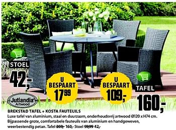 Aanbiedingen Brekstad tafel + kosta fauteuils - Jutlandia - Geldig van 28/07/2014 tot 10/08/2014 bij Jysk