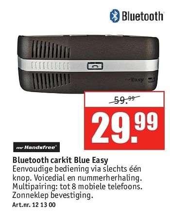 Aanbiedingen Bluetooth carkit blue easy - Mr. Handsfree - Geldig van 28/07/2014 tot 10/08/2014 bij Kijkshop