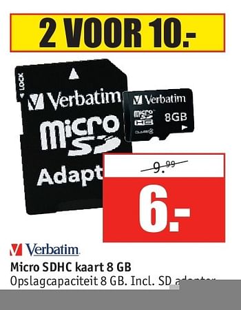 Aanbiedingen Micro sdhc kaart 8 gb - Verbatim - Geldig van 28/07/2014 tot 10/08/2014 bij Kijkshop
