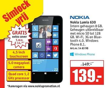 Aanbiedingen Nokia lumia 630 - Nokia - Geldig van 28/07/2014 tot 10/08/2014 bij Kijkshop
