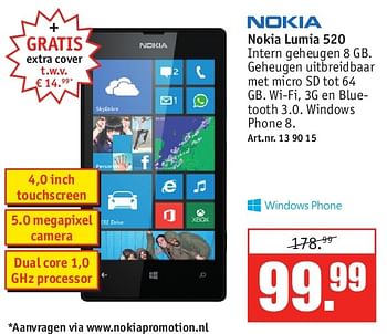 Aanbiedingen Nokia lumia 520 - Nokia - Geldig van 28/07/2014 tot 10/08/2014 bij Kijkshop