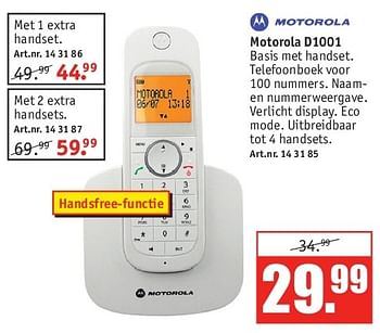Aanbiedingen Motorola d1001 - Motorola - Geldig van 28/07/2014 tot 10/08/2014 bij Kijkshop