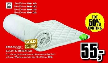 Aanbiedingen Gold t15 topmatras - DreamZone - Geldig van 28/07/2014 tot 10/08/2014 bij Jysk