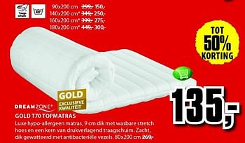 Aanbiedingen Gold t70 topmatras - DreamZone - Geldig van 28/07/2014 tot 10/08/2014 bij Jysk