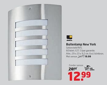 Aanbiedingen Buitenlamp new york - Sencys - Geldig van 28/07/2014 tot 10/08/2014 bij Formido