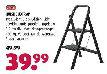 Aanbiedingen Huishoudtrap giant black edition - Altrex - Geldig van 28/07/2014 tot 10/08/2014 bij Hubo