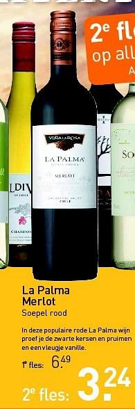 Aanbiedingen La palma merlot - Rode wijnen - Geldig van 28/07/2014 tot 17/08/2014 bij Gall & Gall