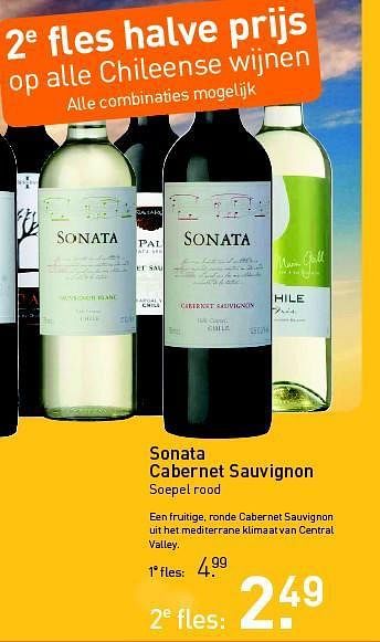 Aanbiedingen Sonata cabernet sauvignon - Rode wijnen - Geldig van 28/07/2014 tot 17/08/2014 bij Gall & Gall