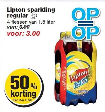 Aanbiedingen Lipton sparkling regular - Lipton - Geldig van 30/07/2014 tot 05/08/2014 bij Hoogvliet