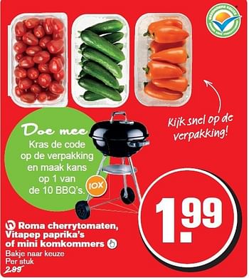 Aanbiedingen Roma cherrytomaten,vitapep paprika`s of mini komkommers - Huismerk - Hoogvliet - Geldig van 30/07/2014 tot 05/08/2014 bij Hoogvliet