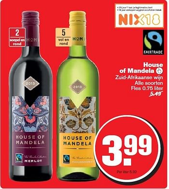 Aanbiedingen House of mandela zuid-afrikaanse wijn alle soorten - Witte wijnen - Geldig van 30/07/2014 tot 05/08/2014 bij Hoogvliet