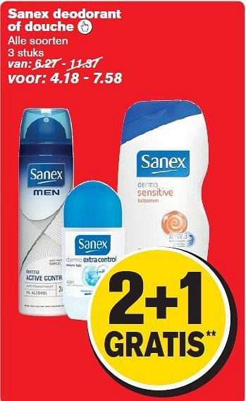 Aanbiedingen Sanex deodorant of douche - Sanex - Geldig van 30/07/2014 tot 05/08/2014 bij Hoogvliet
