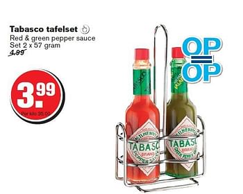 Aanbiedingen Tabasco tafelset red + green pepper sauce - Mc Il Henny Co - Geldig van 30/07/2014 tot 05/08/2014 bij Hoogvliet