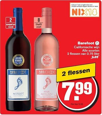 Aanbiedingen Barefoot californische wijn alle soorten - Rosé wijnen - Geldig van 30/07/2014 tot 05/08/2014 bij Hoogvliet
