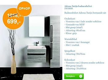 Aanbiedingen Adema turijn badmeubelset - Adema sanitair - Geldig van 01/08/2014 tot 31/08/2014 bij Sanitairwinkel