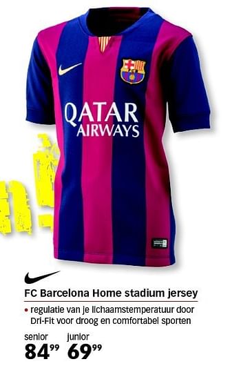 Aanbiedingen Fc barcelona home stadium jersey - NIKE - Geldig van 01/08/2014 tot 24/08/2014 bij Sport 2000