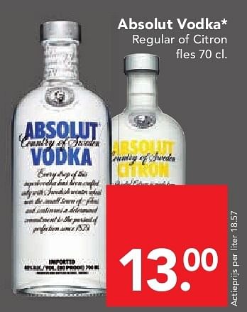 Aanbiedingen Absolut vodka regular of citron - Absolut - Geldig van 03/08/2014 tot 09/08/2014 bij Deen Supermarkten