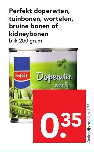 Aanbiedingen Perfekt doperwten,tuinbonen,wortelen,bruine bonen of kidneybonen - Perfekt - Geldig van 03/08/2014 tot 09/08/2014 bij Deen Supermarkten