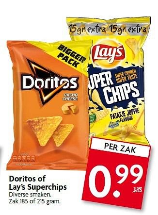 Aanbiedingen Doritos of lay`s superchips - Doritos - Geldig van 03/08/2014 tot 09/08/2014 bij Deka Markt