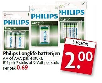 Aanbiedingen Philips longlife batterijen - Philips - Geldig van 03/08/2014 tot 09/08/2014 bij Deka Markt