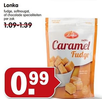 Aanbiedingen Lonka fudge, softnougat, of chocolade specialiteiten - Lonka - Geldig van 03/08/2014 tot 09/08/2014 bij Em-té