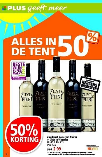 Aanbiedingen Zuydpunt cabernet shiraz of chenin viognier - Witte wijnen - Geldig van 03/08/2014 tot 09/08/2014 bij Plus