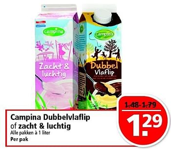 Aanbiedingen Campina dubbelvlaflip of zacht + luchtig - Campina - Geldig van 03/08/2014 tot 09/08/2014 bij Plus