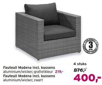 Aanbiedingen Fauteuil modena incl. kussens - Huismerk - Leen Bakker - Geldig van 03/08/2014 tot 16/08/2014 bij Leen Bakker