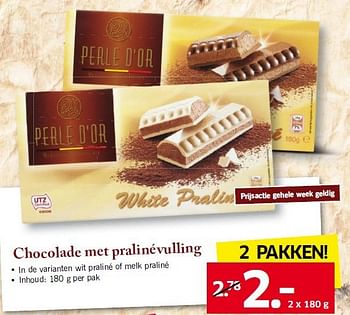 Aanbiedingen Chocolade met pralinévulling - Perle d'or - Geldig van 04/08/2014 tot 09/08/2014 bij Lidl