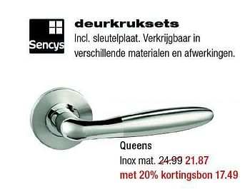 Aanbiedingen Deurkruksets queens - Sencys - Geldig van 04/08/2014 tot 10/08/2014 bij Praxis