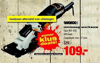 Aanbiedingen Worx minizaag worksaw wx 426 - Worx - Geldig van 04/08/2014 tot 10/08/2014 bij Praxis