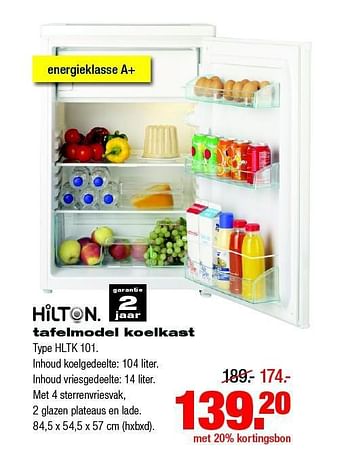Martelaar Haast je Ruimteschip Hilton Hilton tafelmodel koelkast hltk 101 - Promotie bij Praxis