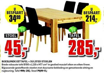 Aanbiedingen Boeslunde eettafel + sulsted stoelen - Huismerk - Jysk - Geldig van 04/08/2014 tot 17/08/2014 bij Jysk