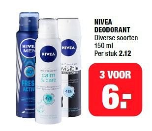 Aanbiedingen Nivea deodorant - Nivea - Geldig van 04/08/2014 tot 17/08/2014 bij Big Bazar