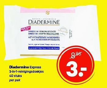 Aanbiedingen Diadermine express 3-in-1-reinigingsdoekjes 40 stuks - Diadermine - Geldig van 04/08/2014 tot 17/08/2014 bij Etos