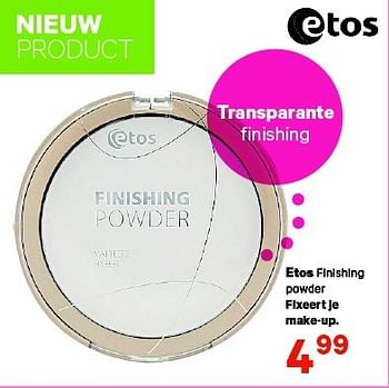 Aanbiedingen Etos finishing powder fixeert je make-up. - Huismerk - Etos - Geldig van 04/08/2014 tot 17/08/2014 bij Etos