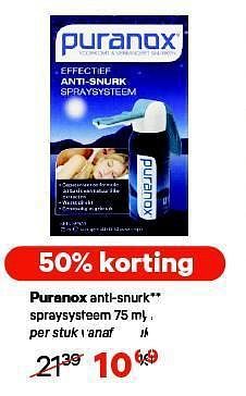 Aanbiedingen Puranox anti-snurk - Puranox - Geldig van 04/08/2014 tot 17/08/2014 bij Etos