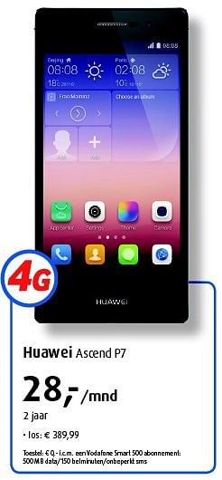Aanbiedingen Huawei ascend p7 - Huawei - Geldig van 04/08/2014 tot 31/08/2014 bij Belcompany