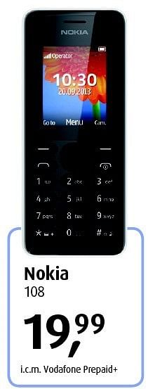 Aanbiedingen Nokia 108 - Nokia - Geldig van 04/08/2014 tot 31/08/2014 bij Belcompany