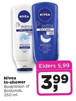Aanbiedingen Nivea in-shower bodylotion of bodymilk - Nivea - Geldig van 05/08/2014 tot 11/08/2014 bij Dirx Drogisterijen